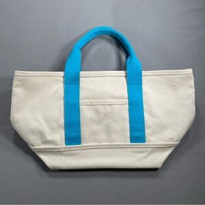 AWESOME Mini Canvas Tote in Cream and Bright Turquoise/Aqua